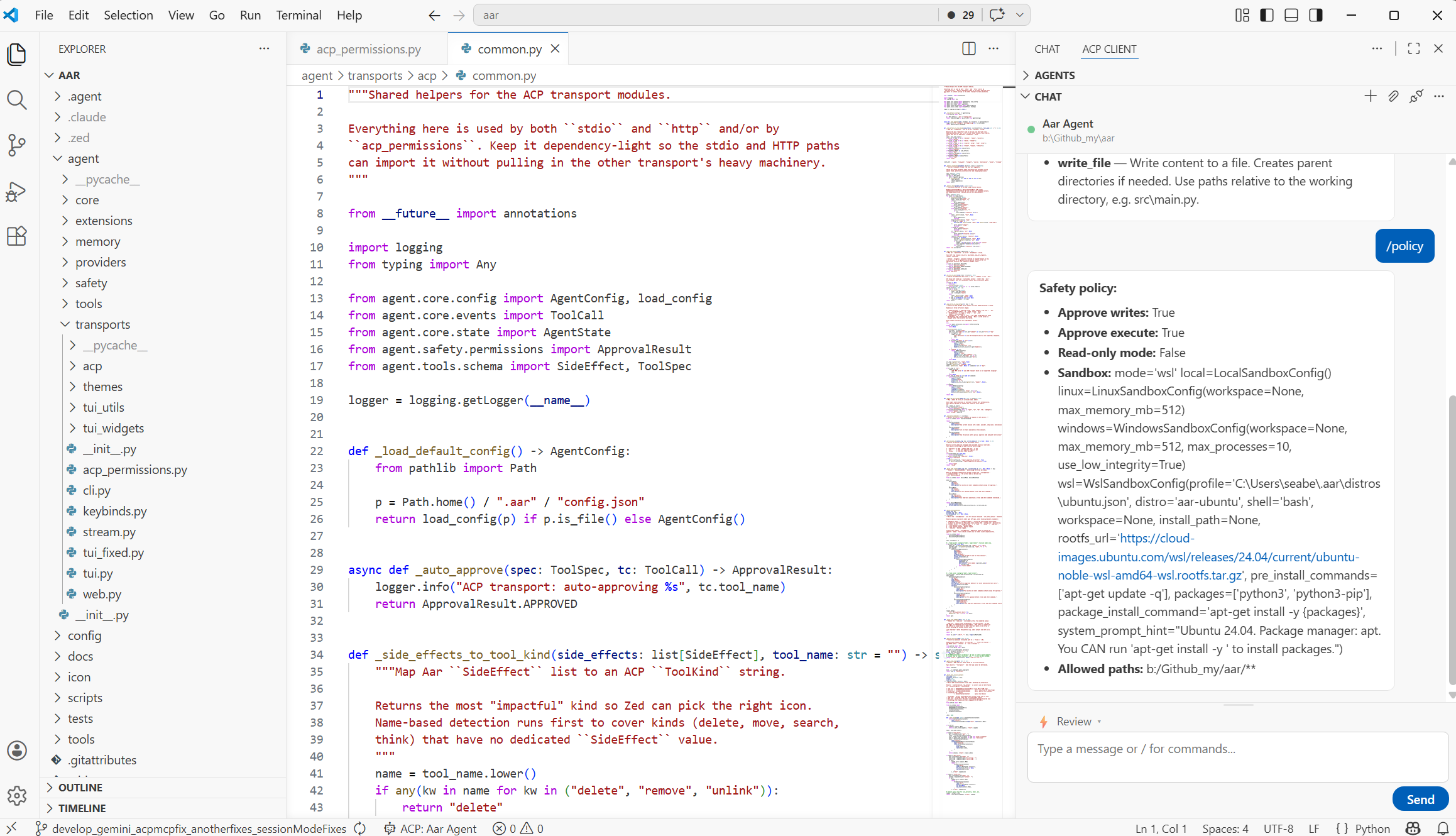aar running in VSCode via ACP